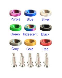 Anodized aluminum washers with screws in multiple colors